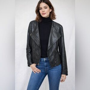 Cole Haan Real Leather Lined Zipper Biker Black Jacket S